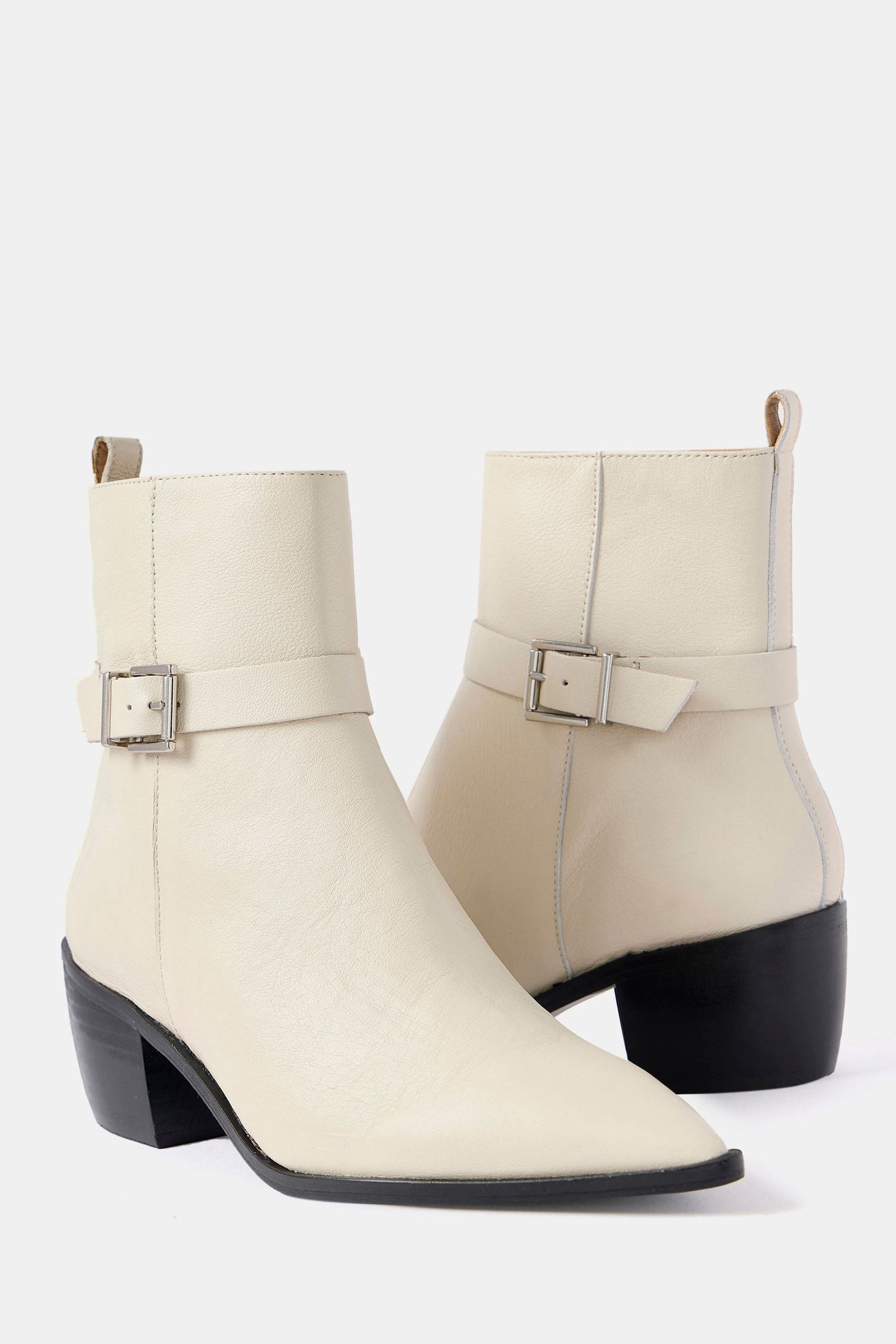 Mint Velvet Cream Leather Buckled Ankle Boots
