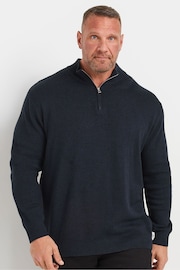 BadRhino Big & Tall Navy Blue Milano Quarter Zip Knit 100% Cotton Jumper - Image 1 of 3