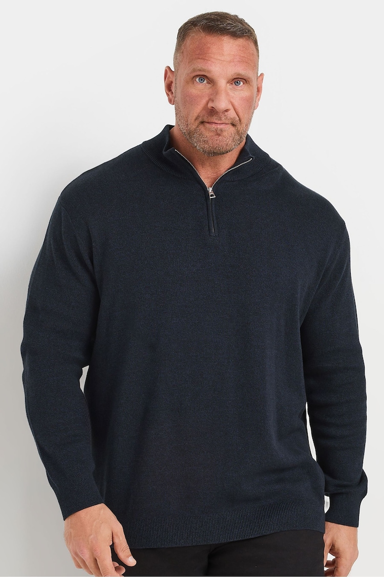 BadRhino Big & Tall Navy Blue Milano Quarter Zip Knit 100% Cotton Jumper - Image 1 of 3