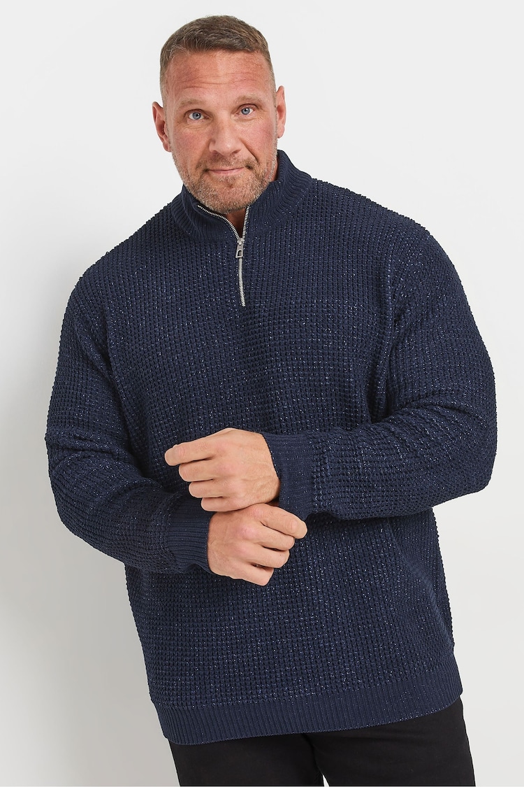 BadRhino Big & Tall Blue Chenille Quarter Zip Jumper - Image 1 of 3