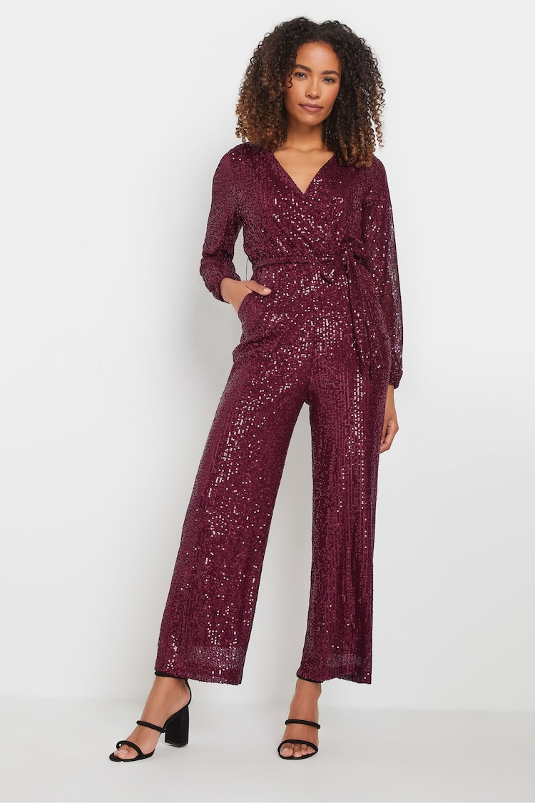 M&Co Red Sequin Wrap Jumpsuit - Image 1 of 5