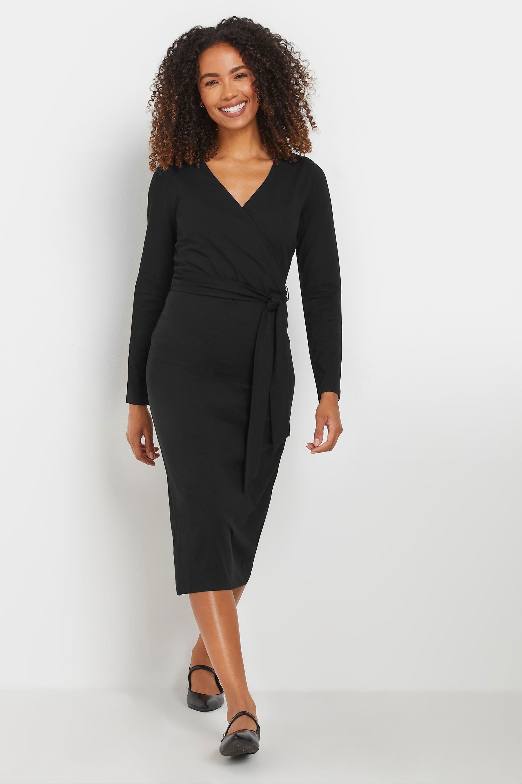 M Co Black Plain Wrap Front Dress
