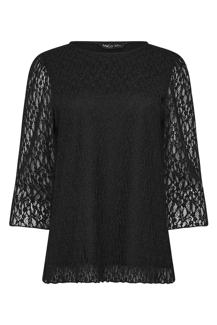 M&Co Black 3/4 Sleeve Lace Top - Image 5 of 5