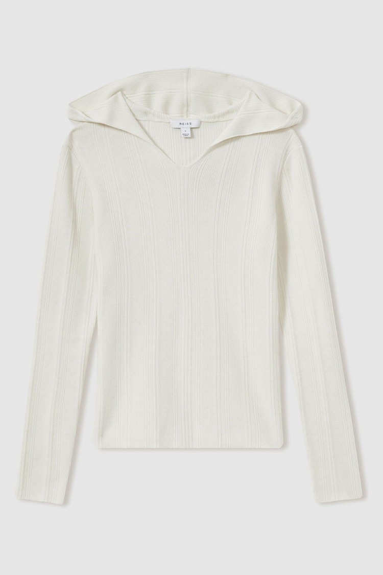 Reiss Cream style Chloe Wool-Blend Rib-Knit Hooded Jumper - Image 2 of 6