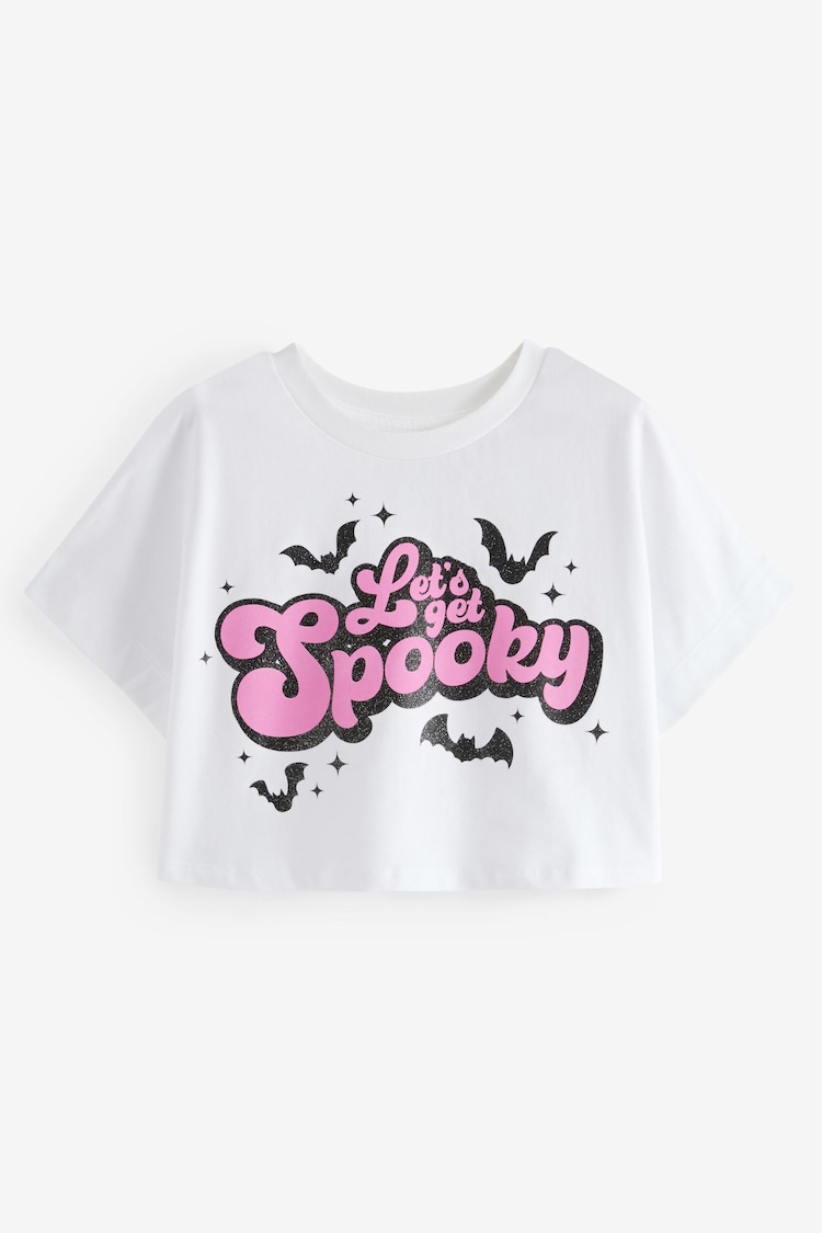 White Cropped Halloween Graphic T-Shirt (3-16yrs) - Image 1 of 4