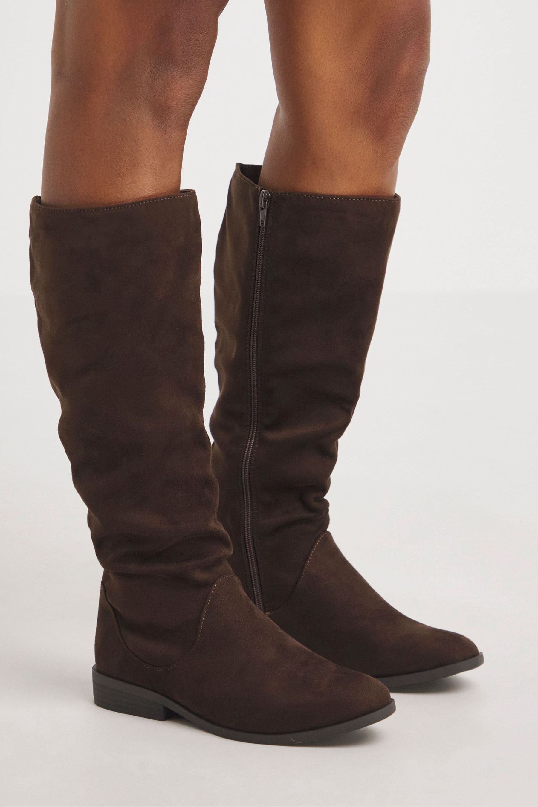 Buy JD Williams Brown Microsuede Ruched Boots in Wide Fit Super Curvy Calf from the Next UK online shop