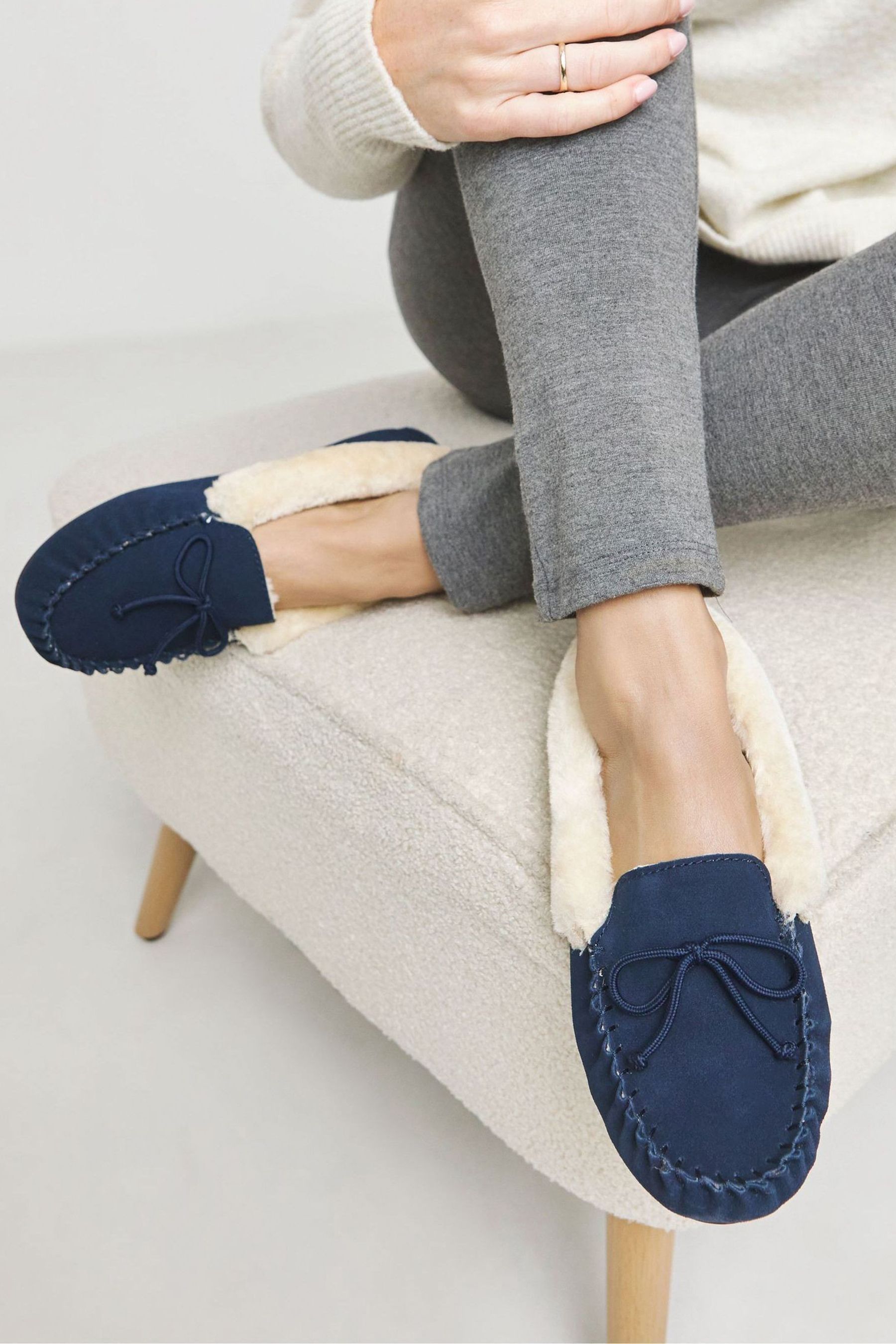 Ladies wide fit moccasin slippers on sale
