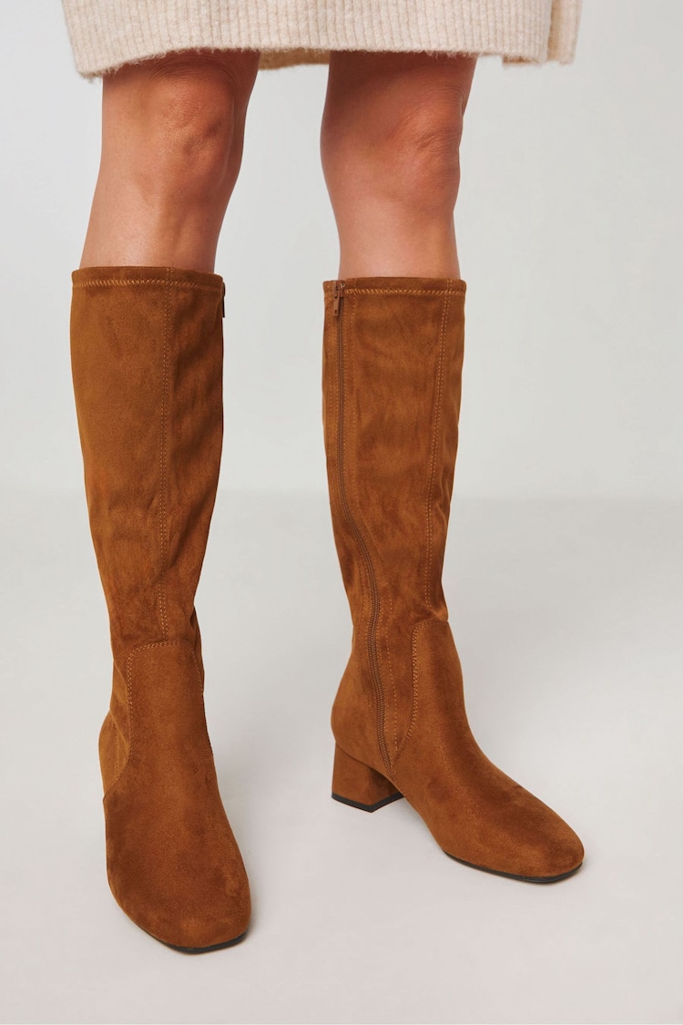 JD Williams Natural Low Block Heel Knee High Boots in Extra Wide Fit - Image 1 of 4