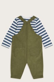 Monsoon Green Long Sleeve Top and Bear Corduroy 100% Cotton Dungarees Set - Image 2 of 3