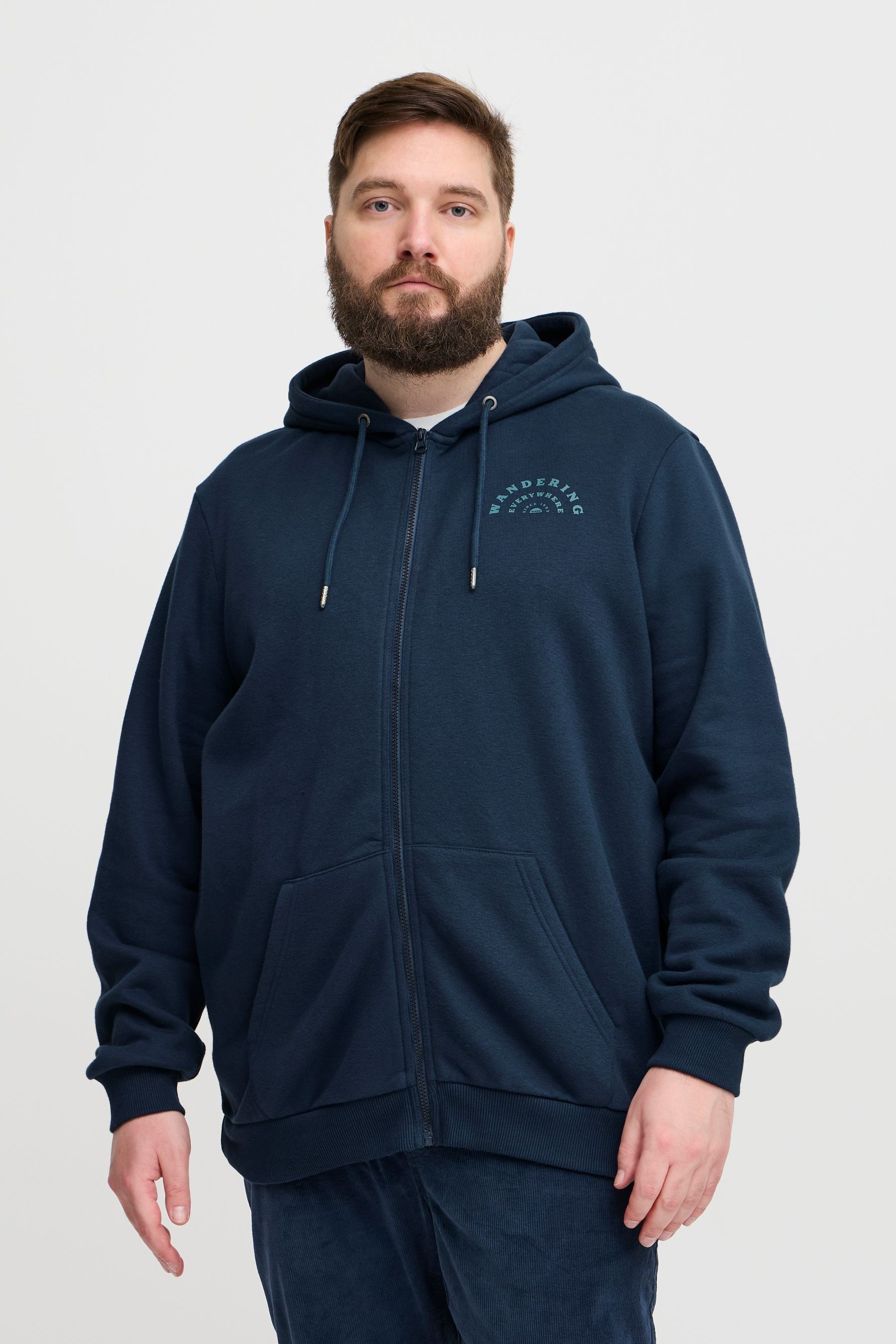 Blend Big Tall Blue Printed Zip Through Hooded Sweatshirt