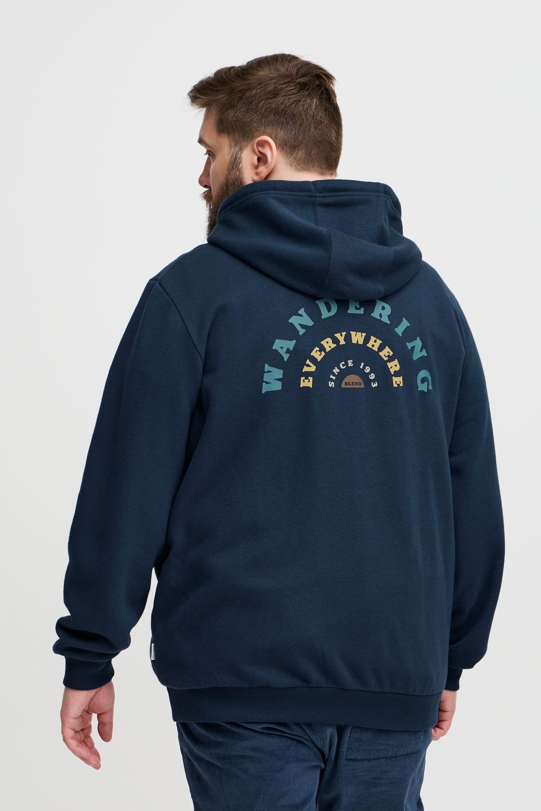 Blend Big Tall Blue Printed Zip Through Hooded Sweatshirt