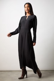 Ro&Zo Black Crepe Keyhole Midi Dress - Image 1 of 4