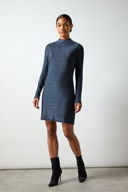 Ro&Zo Blue Darcy Sparkle Jersey High Neck Mini Dress - Image 1 of 4