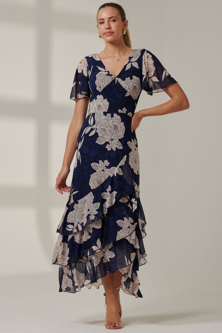 Jolie Moi Blue Floral Printed Tiered Maxi Dress - Image 1 of 6