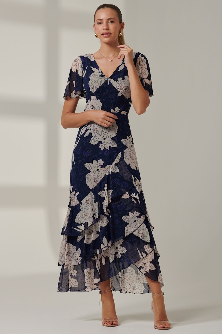 Jolie Moi Blue Floral Printed Tiered Maxi Dress - Image 6 of 6