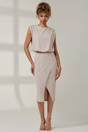 Jolie Moi Grey Kira Tiered Draped Bodycon Dress - Image 1 of 6