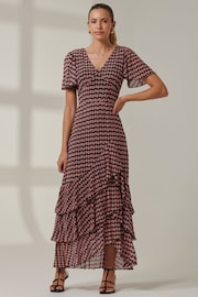 Jolie Moi Pink Geo Print Tiered Maxi Dress - Image 1 of 6