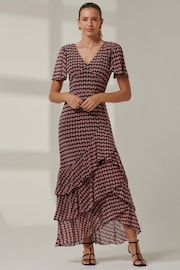 Jolie Moi Pink Geo Print Tiered Maxi Dress - Image 4 of 6