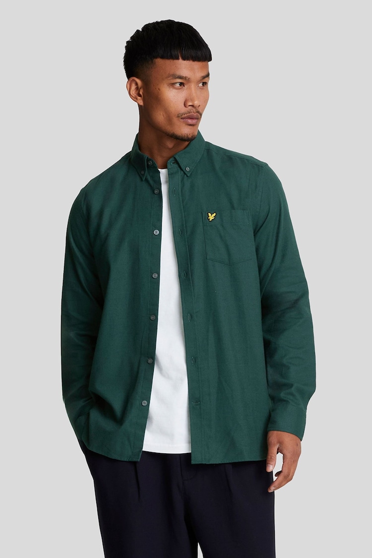 Lyle & Scott Green 100% Cotton Plain Flannel Shirt - Image 1 of 5