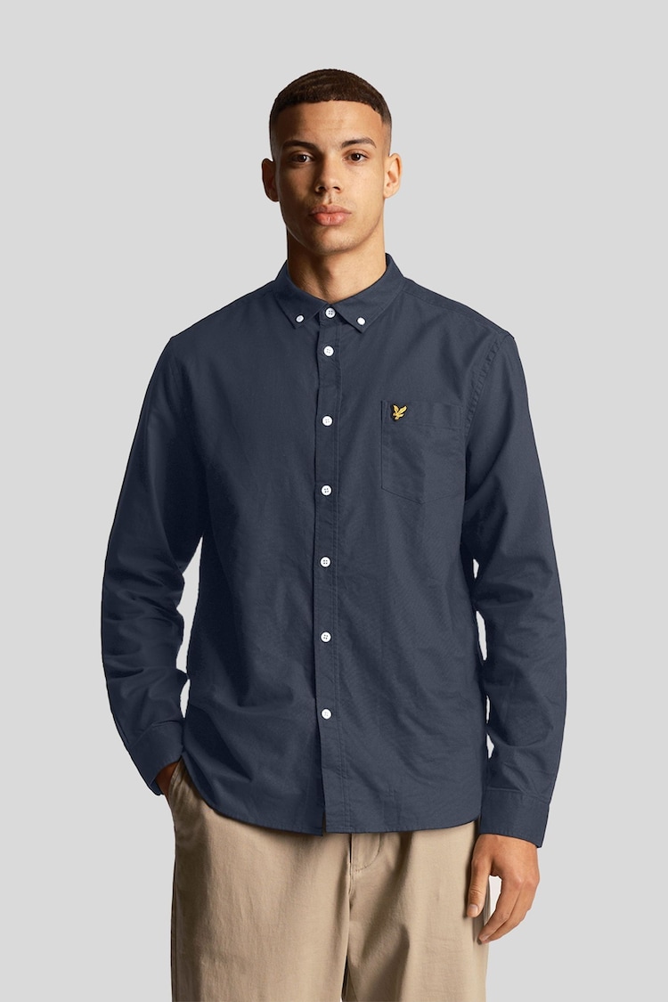 Lyle & Scott Blue 100% Cotton Plain Flannel Shirt - Image 1 of 5