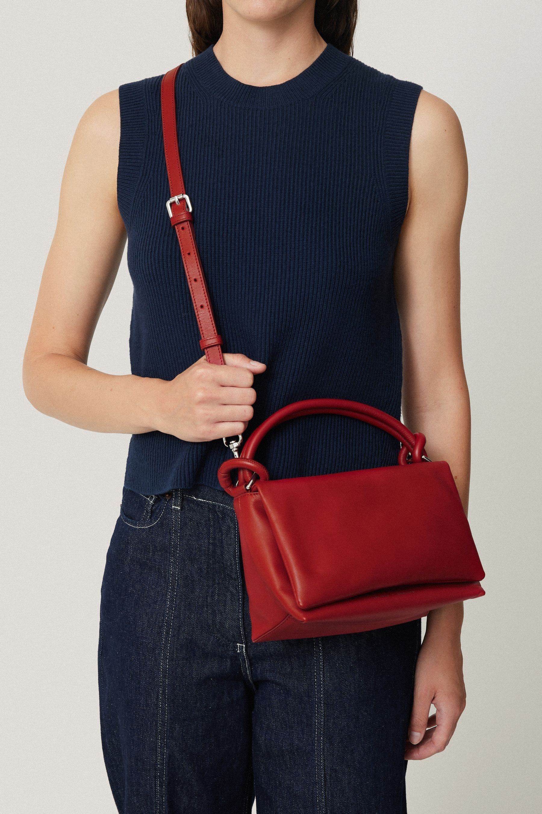 Jigsaw Red Leather Soft Padded Cross Body Bag