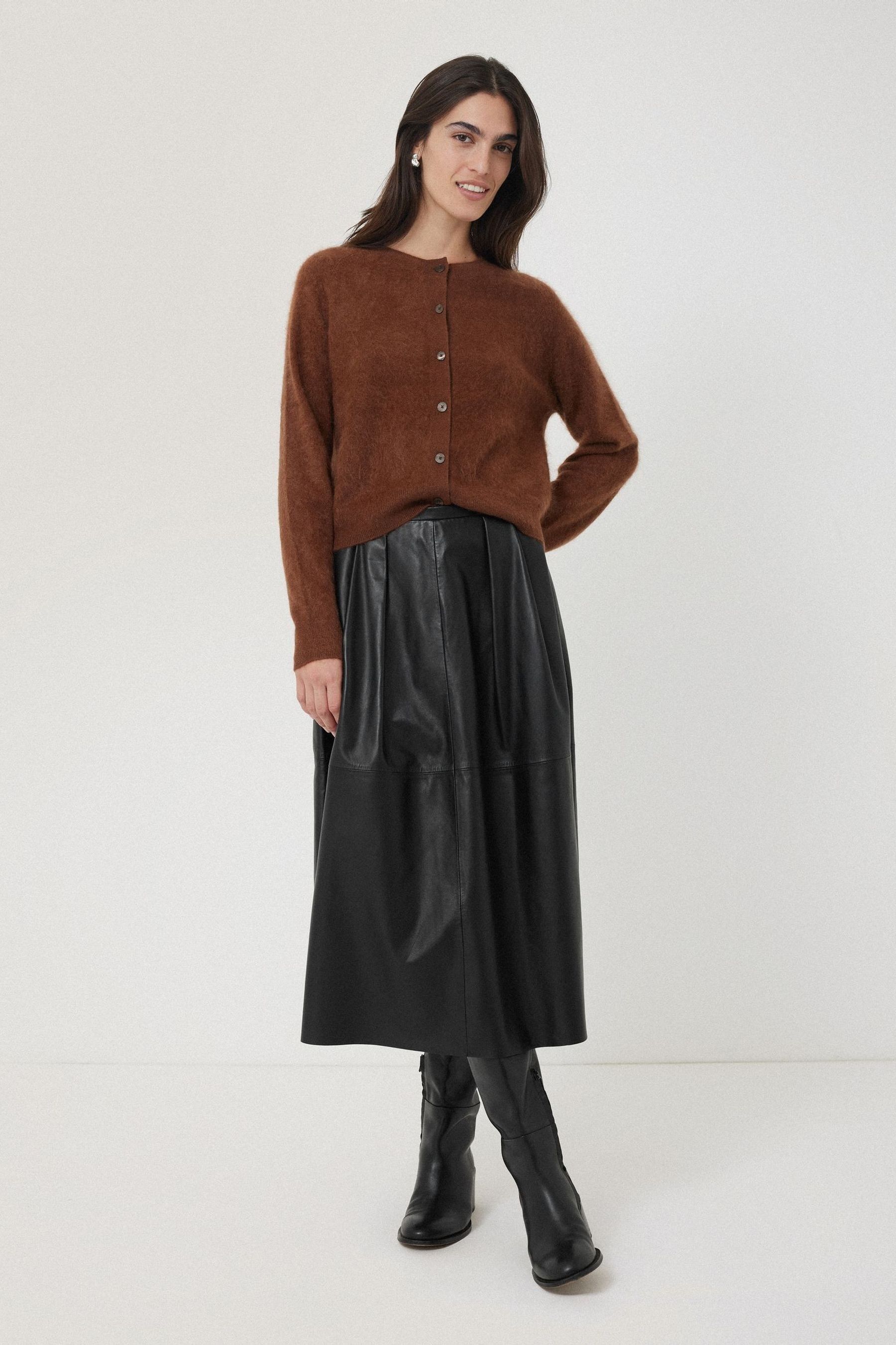 Buy Jigsaw Black Leather Pleat Midi Skirt from the Next UK online shop