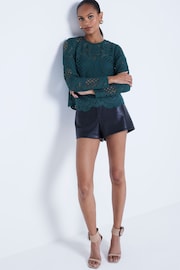 River Island Green Lace Cutwork Long Sleeve T-Shirt - Image 1 of 4