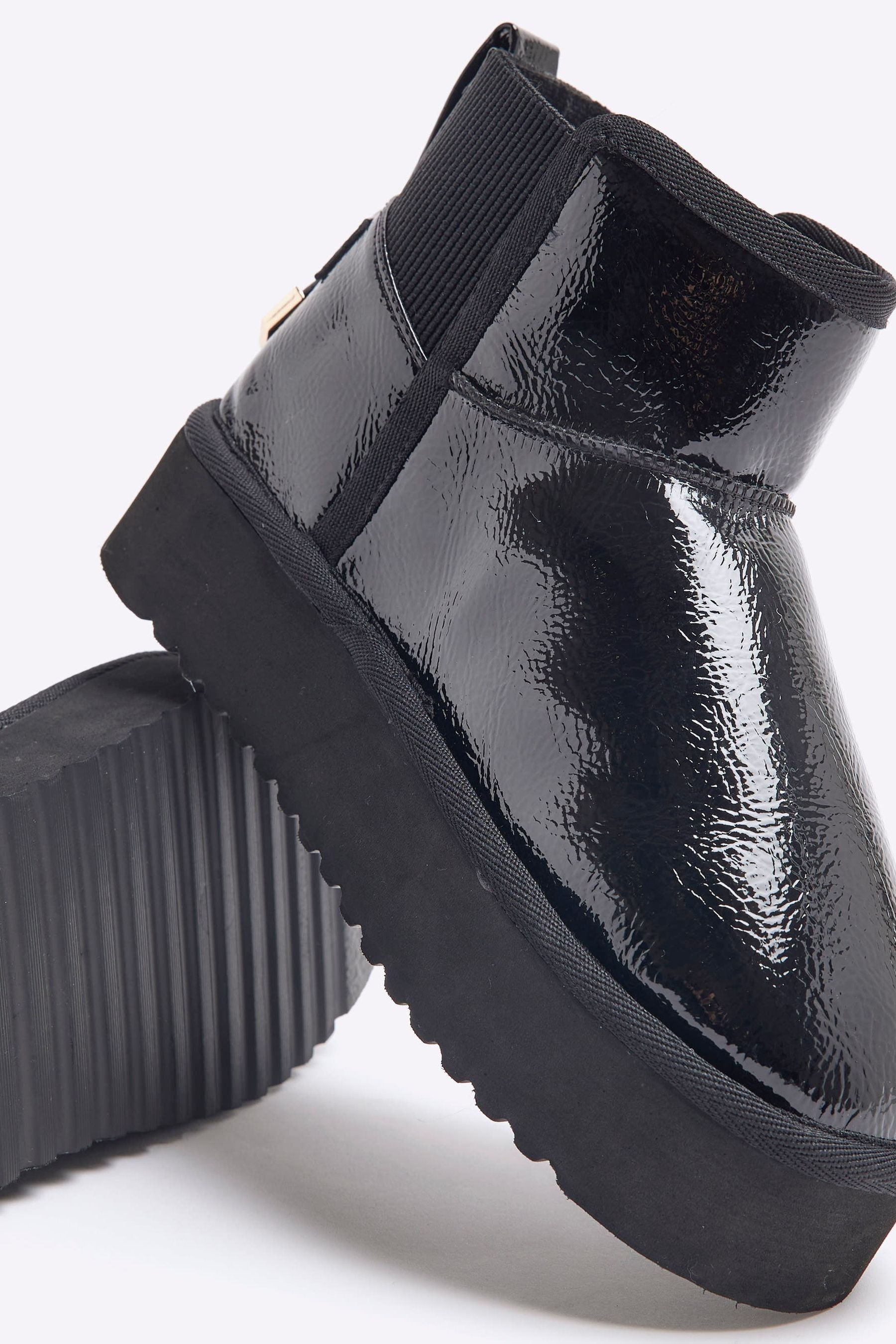 Buy River Island Black Patent Faux Fur Lined Boots from Next Luxembourg