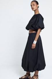 River Island Black Bubble Hem Midi Skirt - Image 1 of 4