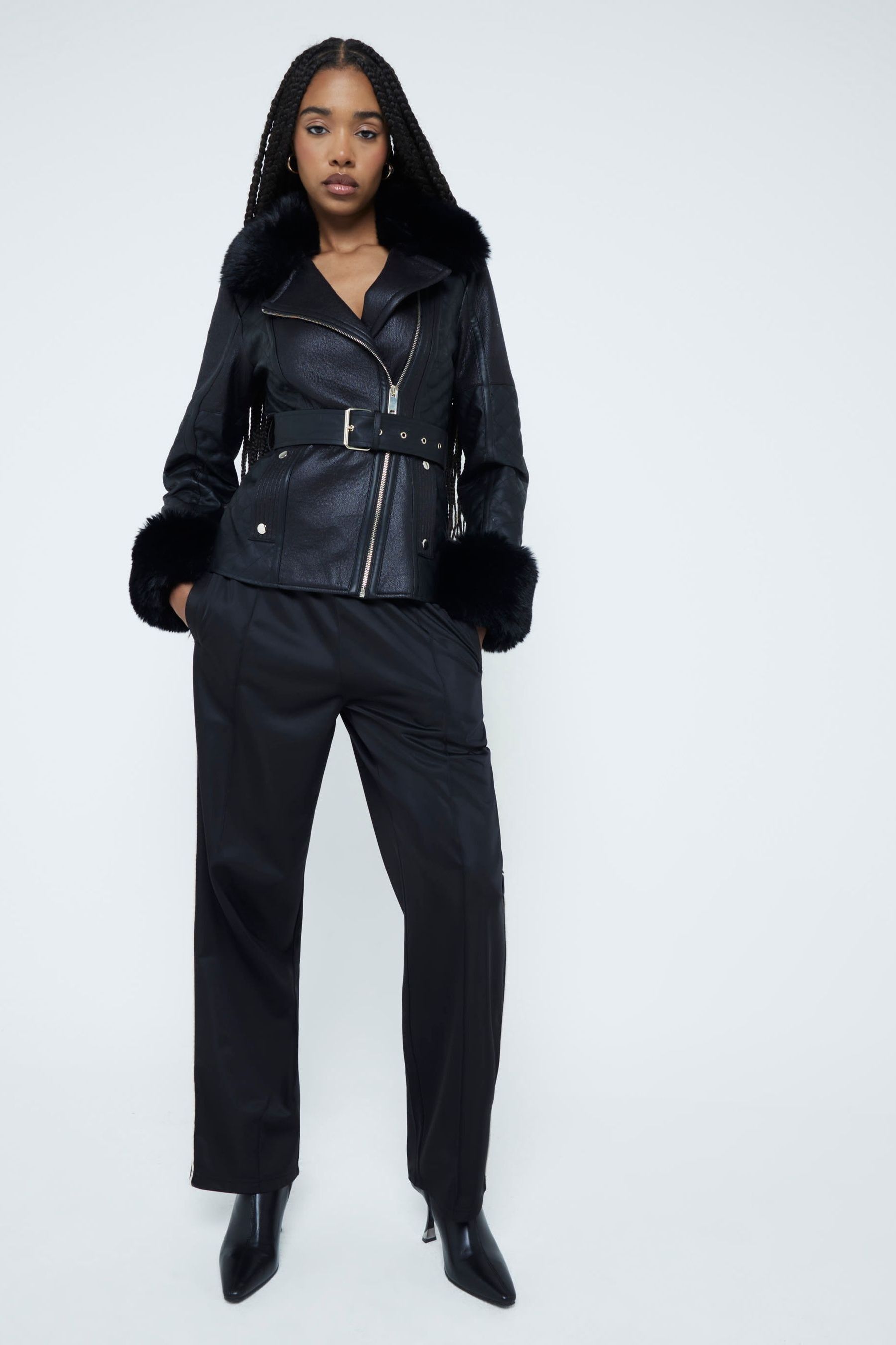 Buy River Island Black Faux Leather Quilted Buckle Biker Jacket from Next Luxembourg