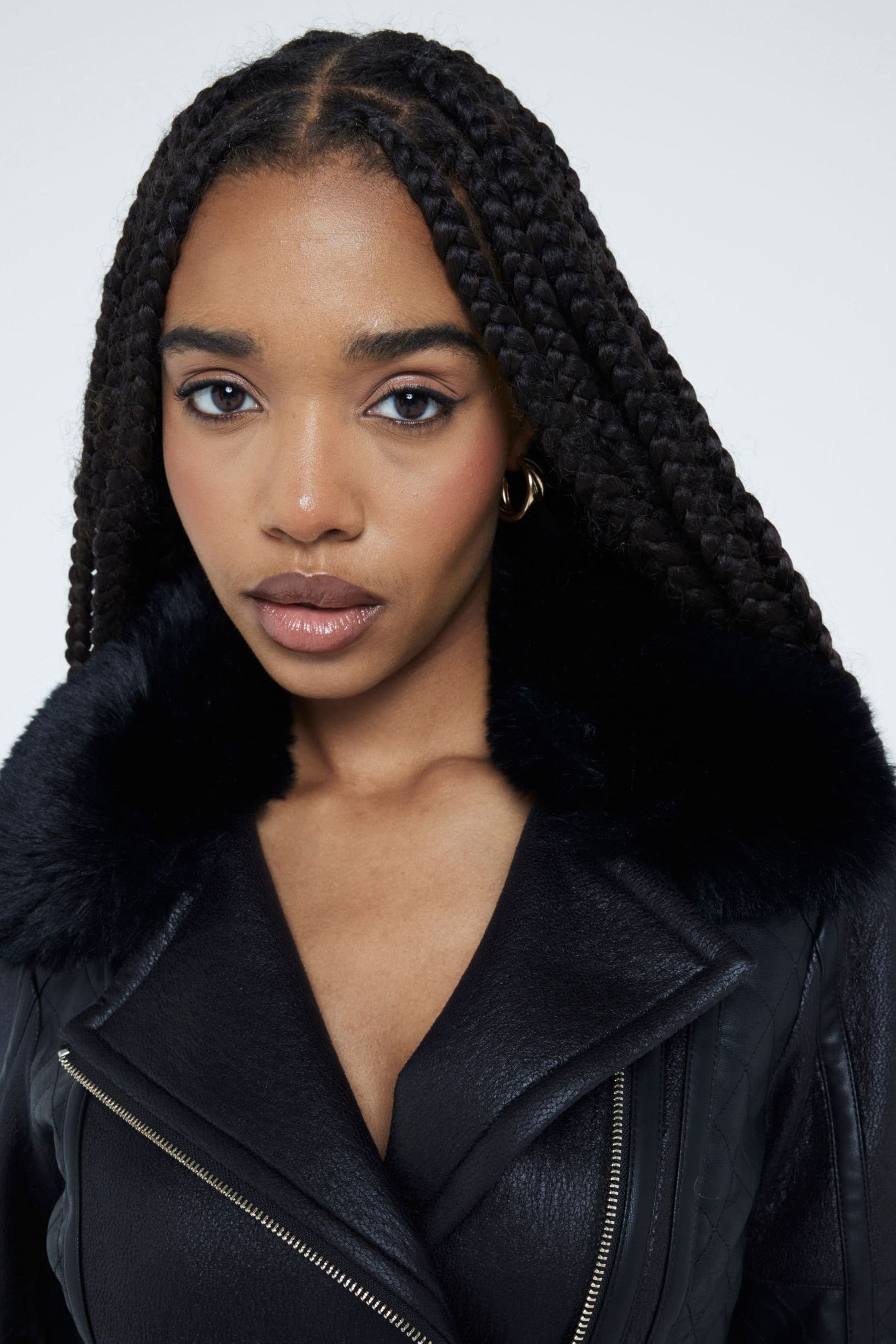 River island black leather quilted biker jacket top