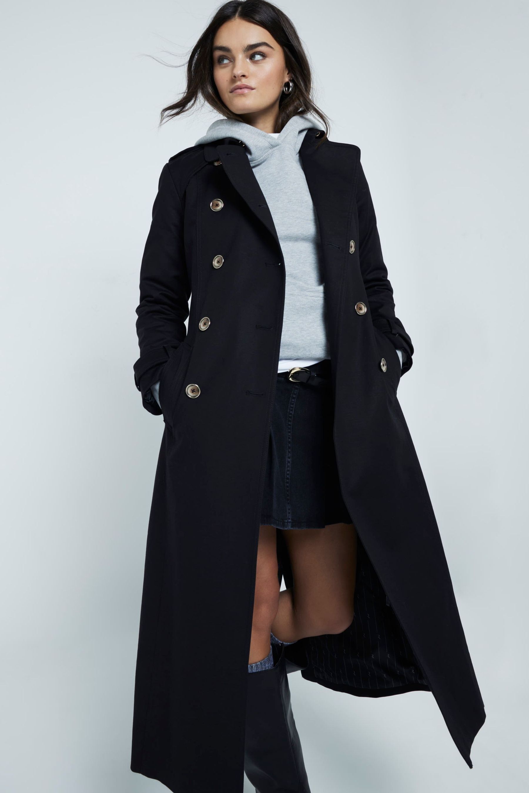 River island black trench coat on sale