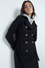 River Island Black Long Line Tailored Trench 100% Cotton Coat - Image 4 of 6