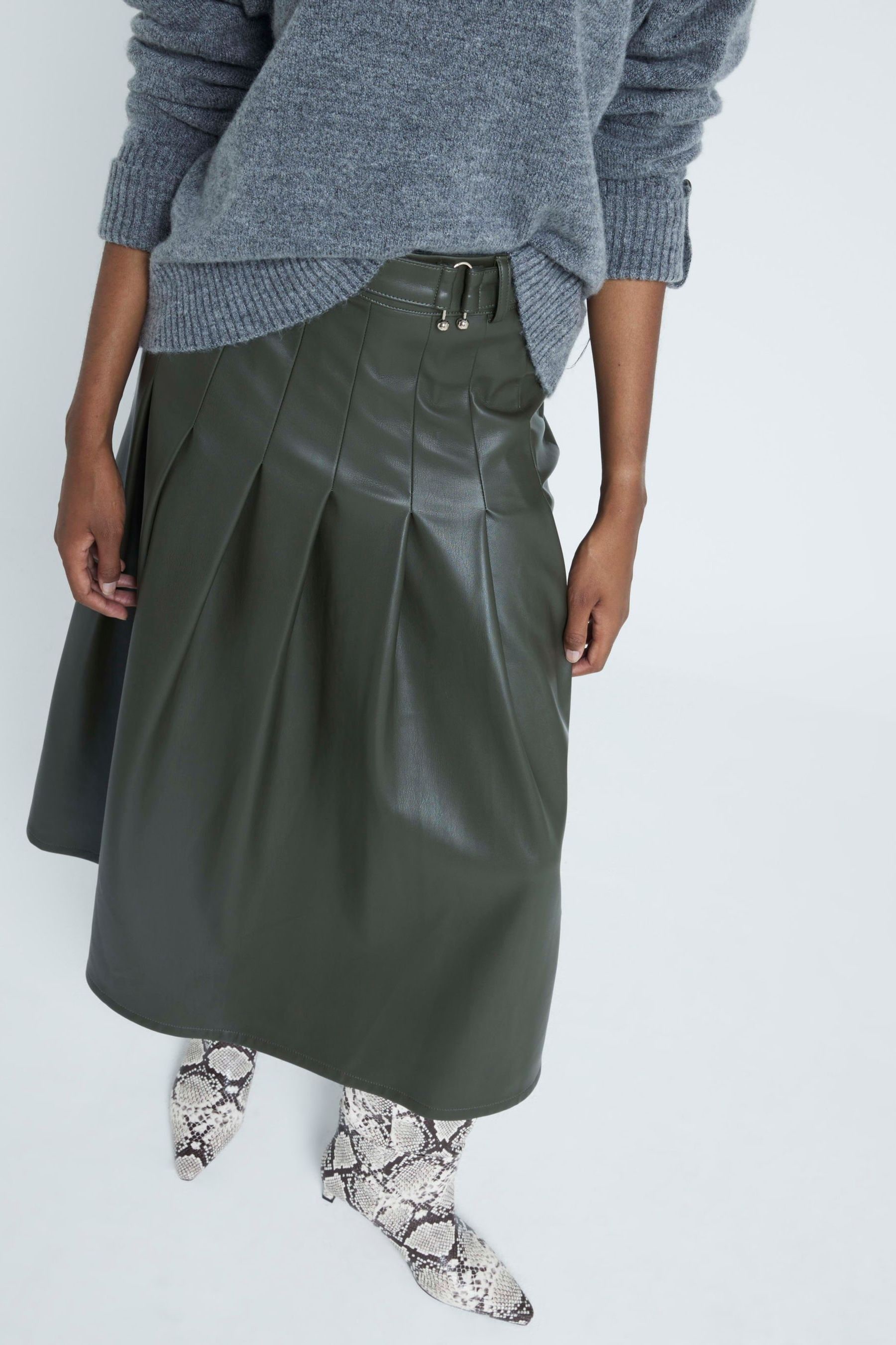 Buy River Island Green Faux Leather Pleated Midi Skirt from Next Luxembourg