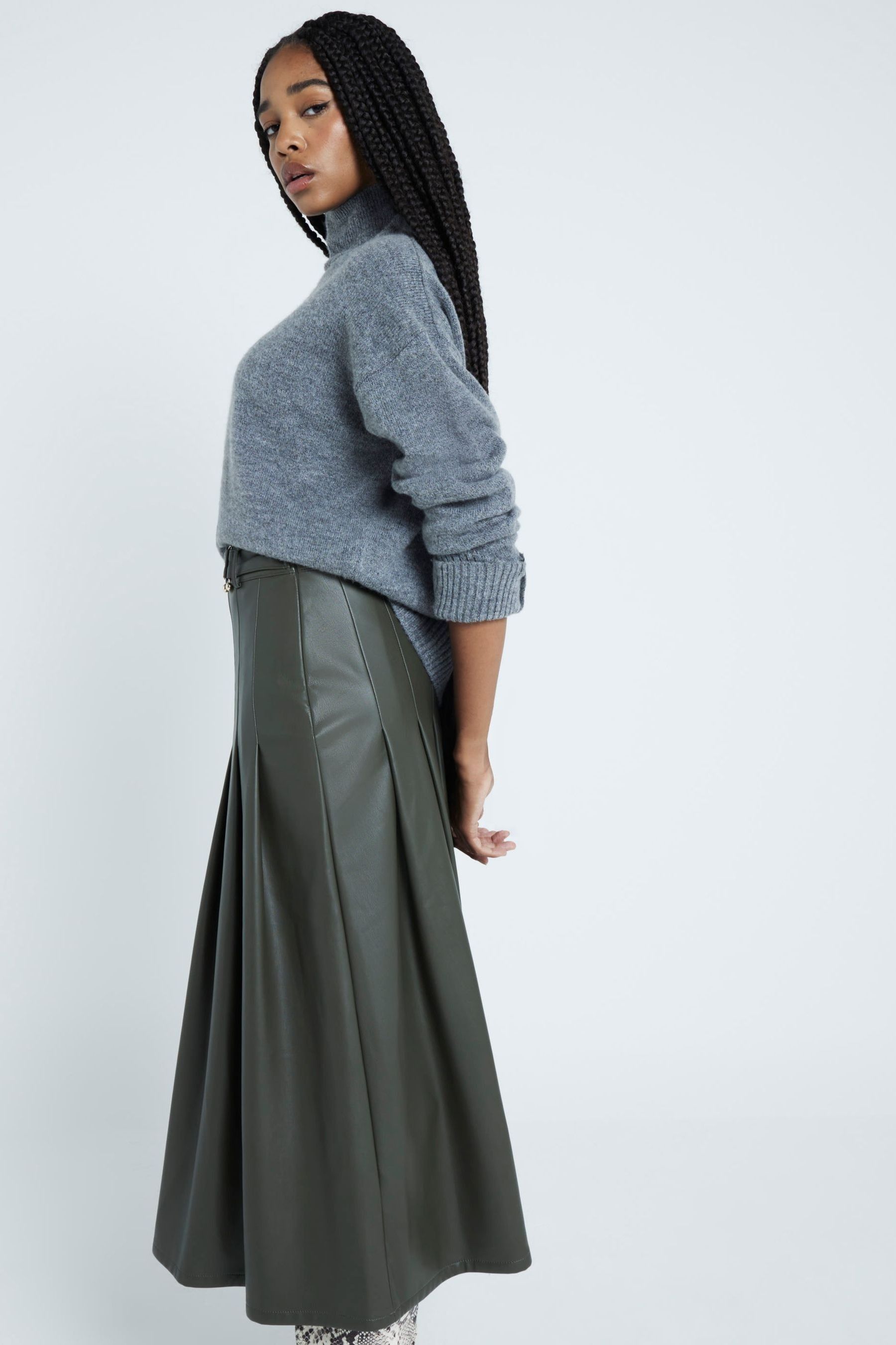 River island green leather skirt hot sale