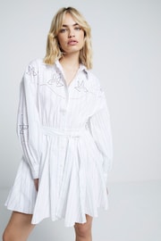 River Island Cream Poplin Cutwork 100% Cotton Shirt Dress - Image 1 of 4