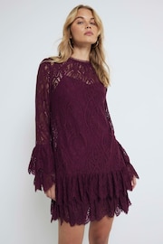 River Island Red Lace Tiered Shift Dress - Image 1 of 4