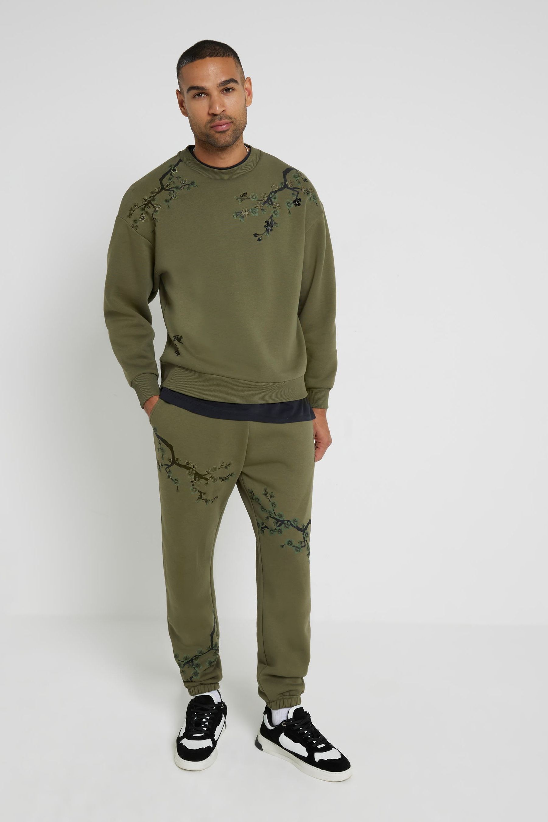 River Island Green Floral Embelished Sweatshirt