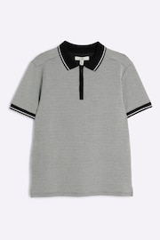 River Island Grey Slim Fit Jacquard Half Zip Polo Shirt - Image 5 of 6