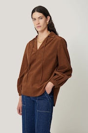 Jigsaw Brown 100% Cotton Corduroy V-Neck Top - Image 1 of 6