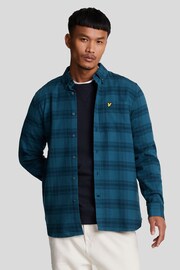 Lyle & Scott Blue 100% Cotton Tonal Check Flannel Shirt - Image 1 of 5