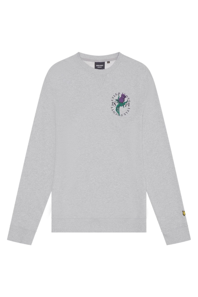 Lyle & Scott Grey Thistle Flora Printed Crew Neck 100% Cotton Sweatshirt - Image 5 of 5