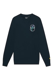 Lyle & Scott Blue Thistle Flora Printed Crew Neck 100% Cotton Sweatshirt - Image 5 of 5