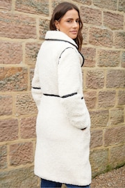 Threadbare Natural Longline Borg Toggle Coat With PU Trim - Image 2 of 5