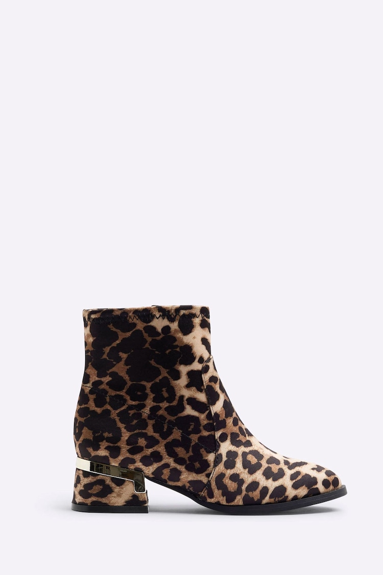 River Island Brown Girls Leopard Heeled Boots - Image 1 of 4