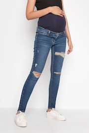 Long Tall Sally Blue Maternity Distressed AVA Stretch Skinny Jeans - Image 1 of 8