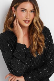 Long Tall Sally Black Sequin V-Neck Long Sleeve Top - Image 3 of 5