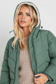 PixieGirl Petite Green Borg Hooded Midi Padded Coat - Image 4 of 5