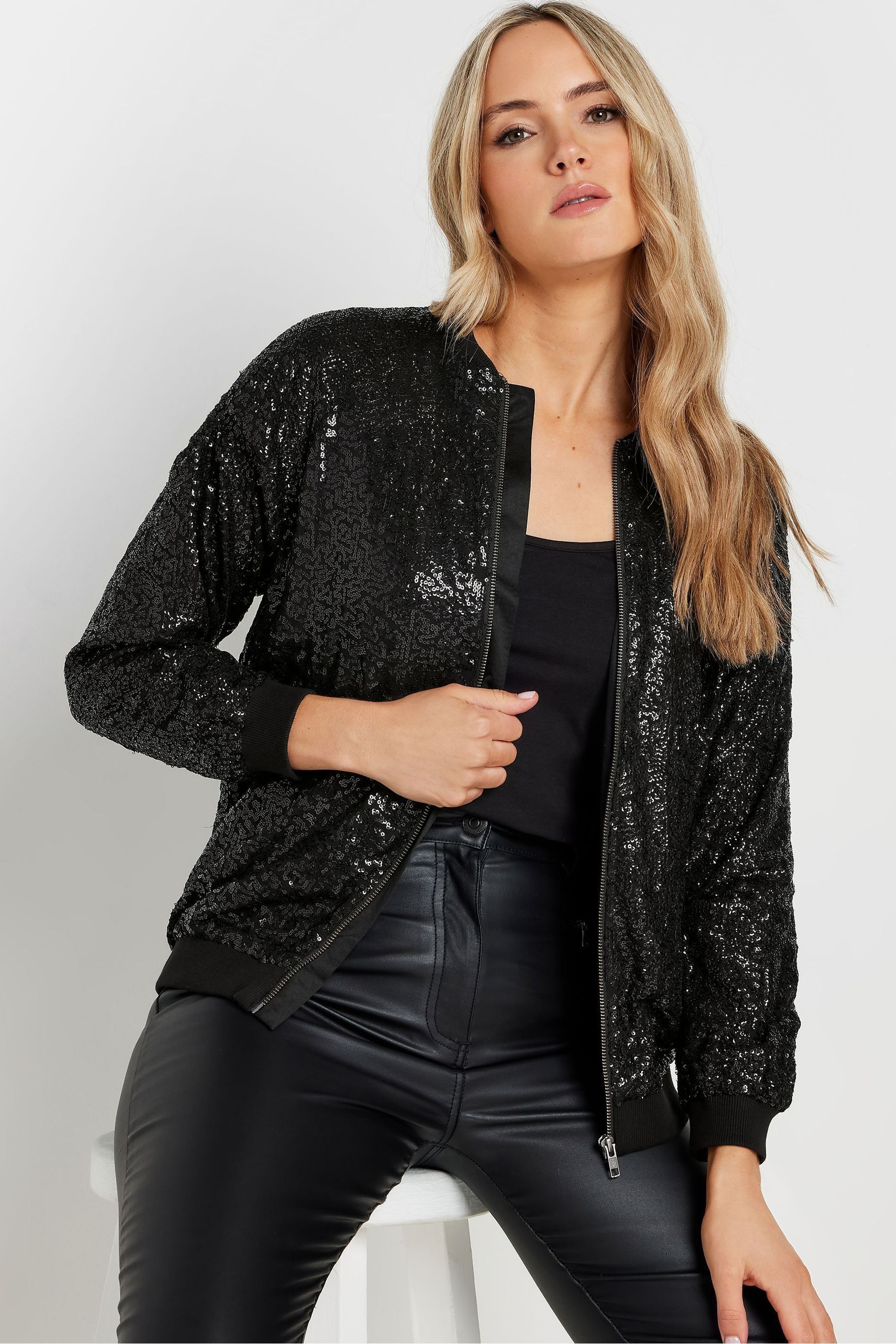 Sequin bomber jacket black store