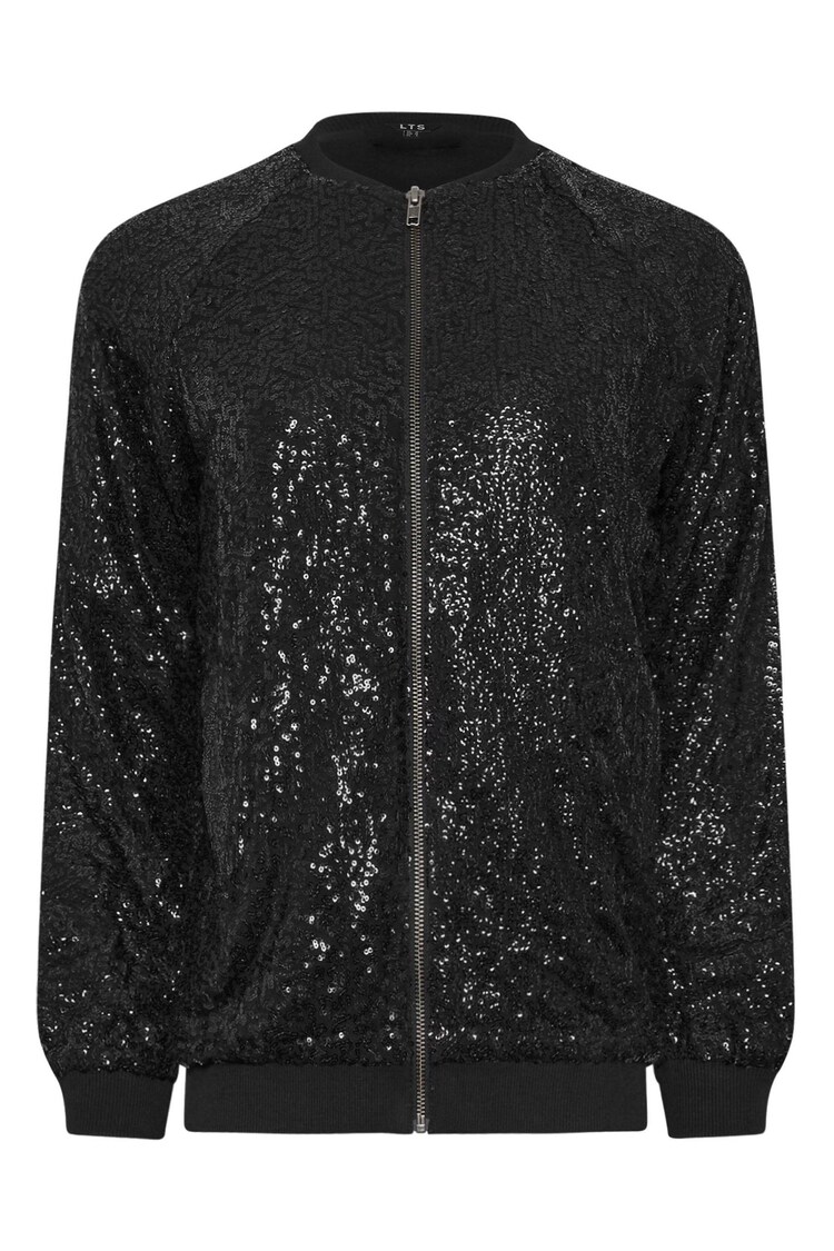 Long Tall Sally Black Sequin Bomber Jacket - Image 6 of 6